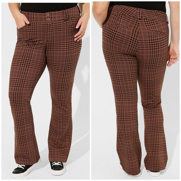 torrid Pants - Torrid Root Beer Brown Plaid Trouser Boot Studio Luxe Ponte Mid-Rise Pant 24R